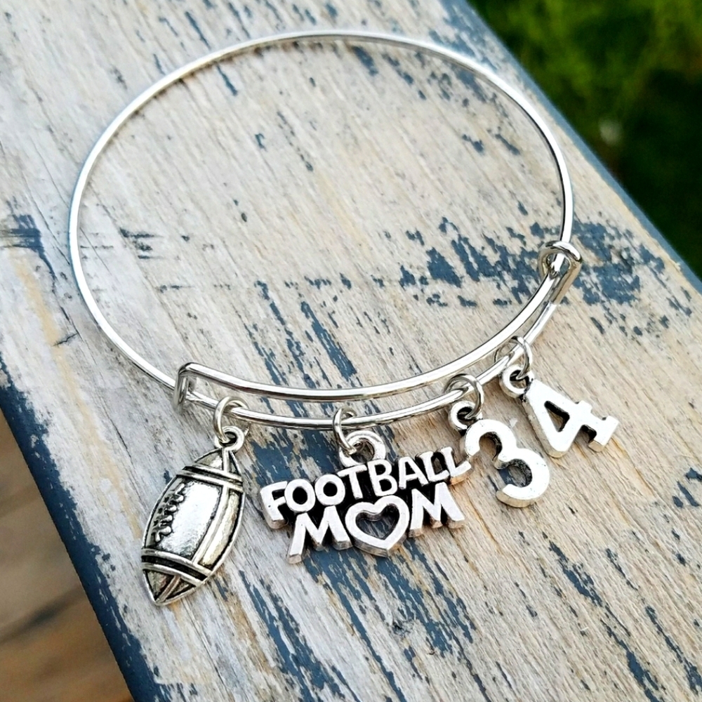 Football mom bracelets bangle personalized numbers